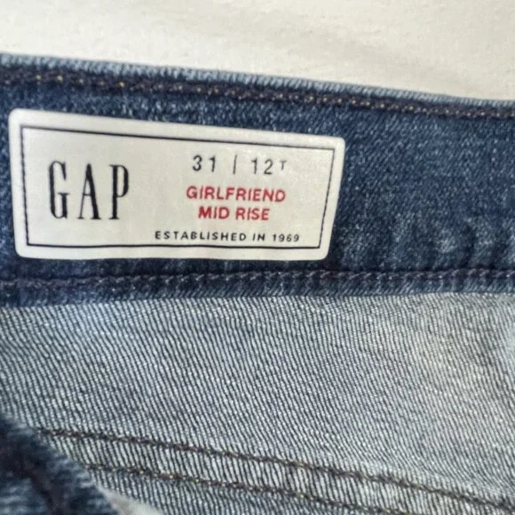 Gap Girlfriend Jeans Mid Rise Relaxed Fit Ankle Length Size 12 TALL Long - Picture 12 of 13